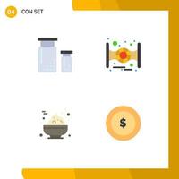 4 Flat Icon concept for Websites Mobile and Apps coding food development spaceship coin Editable Vector Design Elements