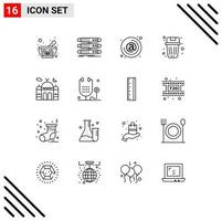 Universal Icon Symbols Group of 16 Modern Outlines of garbage been data basket email Editable Vector Design Elements