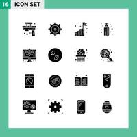 Group of 16 Solid Glyphs Signs and Symbols for setting interface growth computer connector Editable Vector Design Elements