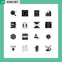 Group of 16 Modern Solid Glyphs Set for web coding language radio coding plain Editable Vector Design Elements