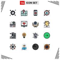 Mobile Interface Flat Color Filled Line Set of 16 Pictograms of card protection goal cell target manager Editable Creative Vector Design Elements