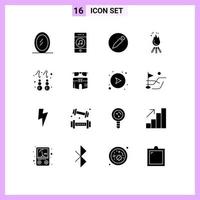 16 User Interface Solid Glyph Pack of modern Signs and Symbols of gold earring pencil camp bonfire Editable Vector Design Elements