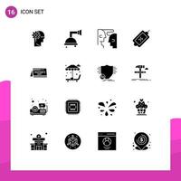 Group of 16 Solid Glyphs Signs and Symbols for day tag brain sale ecommerce Editable Vector Design Elements