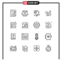 Group of 16 Outlines Signs and Symbols for glass male support symbol innovative process Editable Vector Design Elements