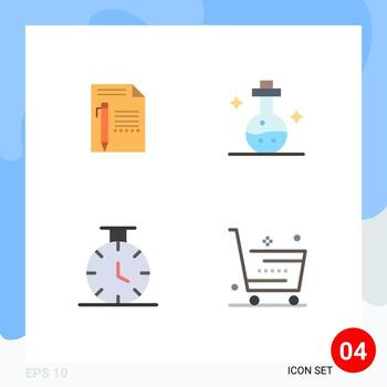 Universal Icon Symbols Group of 4 Modern Flat Icons of document tube paper flask time Editable Vector Design Elements