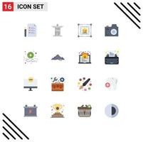 Pack of 16 Modern Flat Colors Signs and Symbols for Web Print Media such as mountain plus box add communication Editable Pack of Creative Vector Design Elements