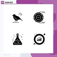 Modern Set of 4 Solid Glyphs and symbols such as bird chemistry sparrow diagram tube Editable Vector Design Elements