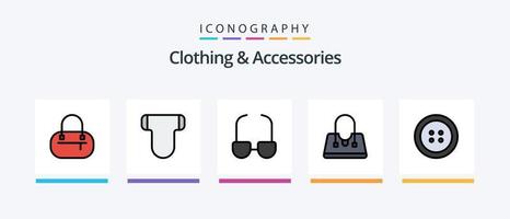 la línea de ropa y accesorios llenó el paquete de 5 íconos que incluye. pantalones. escuela. pantalones. bebé. diseño de iconos creativos vector