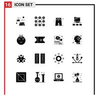 Modern Set of 16 Solid Glyphs Pictograph of child computing security network folder Editable Vector Design Elements