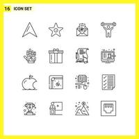 16 User Interface Outline Pack of modern Signs and Symbols of golve weight email lift fitness Editable Vector Design Elements