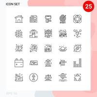 User Interface Pack of 25 Basic Lines of essentials target paint goal aim Editable Vector Design Elements