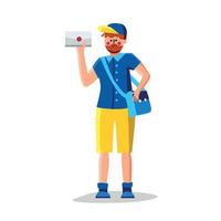 Mail Man With Mailbag Delivering Letter Vector