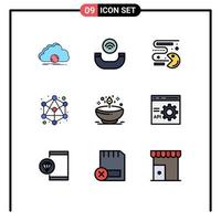 Mobile Interface Filledline Flat Color Set of 9 Pictograms of dia diya competition network connection Editable Vector Design Elements