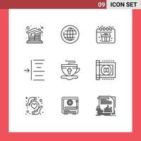 Outline Pack of 9 Universal Symbols of hot cup birthday tea left Editable Vector Design Elements