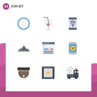 Universal Icon Symbols Group of 9 Modern Flat Colors of coding mountain party mission achievement Editable Vector Design Elements