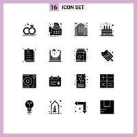Mobile Interface Solid Glyph Set of 16 Pictograms of interface kid building cute cake Editable Vector Design Elements