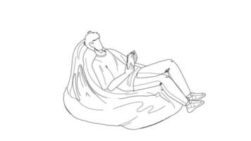 Man Relax On Bean Bag And Playing On Phone Vector