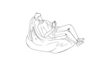 Man Relax On Bean Bag And Playing On Phone Vector