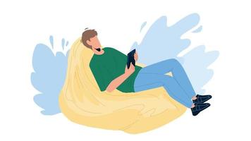 Man Relax On Bean Bag And Playing On Phone Vector