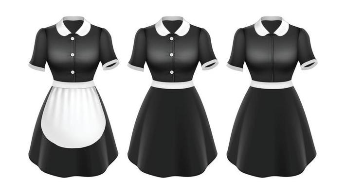 Maid Uniform Elegant Textile Clothes Set Vector