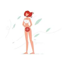 mujer que sufre menstruación dolor de estómago ilustración vectorial vector