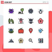 Set of 16 Modern UI Icons Symbols Signs for food health cooking gear bean present Editable Creative Vector Design Elements