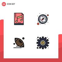 4 Thematic Vector Filledline Flat Colors and Editable Symbols of audio american sample gps game Editable Vector Design Elements