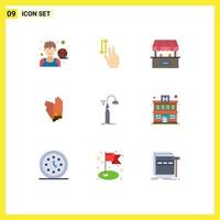 9 Universal Flat Color Signs Symbols of repair building up gloves game Editable Vector Design Elements