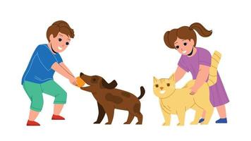 Kids Playing With Pets Together In Park Vector