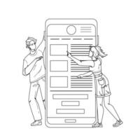 aplicación móvil usando vector de hombre y mujer