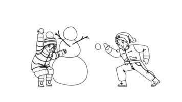 Kids Play With Winter Snow Balls Together Vector