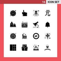 Pack of 16 Modern Solid Glyphs Signs and Symbols for Web Print Media such as calendar shopping life handbag yuan Editable Vector Design Elements