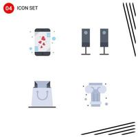 4 Universal Flat Icons Set for Web and Mobile Applications heart shop smart phone sound art Editable Vector Design Elements