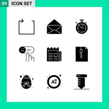 9 User Interface Solid Glyph Pack of modern Signs and Symbols of newsletter media clock support rating Editable Vector Design Elements