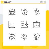 Group of 9 Outlines Signs and Symbols for cutting marketing job graph business Editable Vector Design Elements