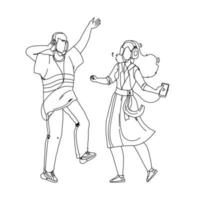 People Couple Listening Music And Dancing Vector
