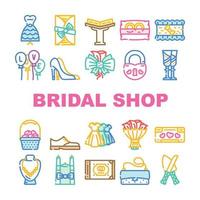 Bridal Shop Fashion Boutique Icons Set Vector