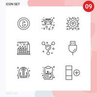 Pack of 9 creative Outlines of molecule economy vampire factory wifi Editable Vector Design Elements