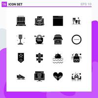 Universal Icon Symbols Group of 16 Modern Solid Glyphs of life room computer office table space Editable Vector Design Elements