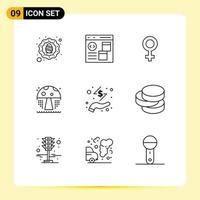 Universal Icon Symbols Group of 9 Modern Outlines of hand business development mushroom water Editable Vector Design Elements