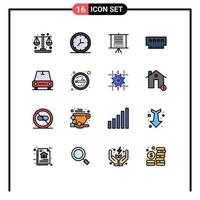 Pack of 16 Modern Flat Color Filled Lines Signs and Symbols for Web Print Media such as vehicles memory data hardware devices Editable Creative Vector Design Elements