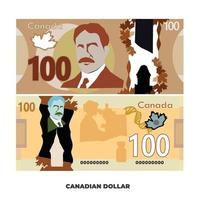 ilustración vectorial de un billete de 100 dólares canadienses aislado en fondo blanco, pasos escalables y editables vector