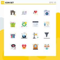 User Interface Pack of 16 Basic Flat Colors of present network card folder heartm heart Editable Pack of Creative Vector Design Elements