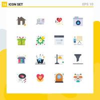 User Interface Pack of 16 Basic Flat Colors of present network card folder heartm heart Editable Pack of Creative Vector Design Elements