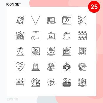 Set of 25 Modern UI Icons Symbols Signs for cut video app code journalist video script Editable Vector Design Elements