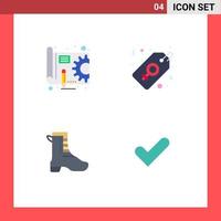 Group of 4 Modern Flat Icons Set for blue print running gear tag spring Editable Vector Design Elements