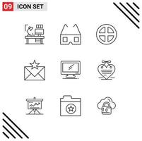 Modern Set of 9 Outlines Pictograph of favorites envelope decoration email window Editable Vector Design Elements