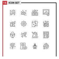 Set of 16 Modern UI Icons Symbols Signs for house electric risky mountain download Editable Vector Design Elements