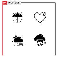 4 signos universales de glifos sólidos símbolos de playa lluvia mojado amor nube elementos de diseño vectorial editables vector