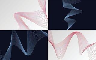 Set of 4 geometric wave pattern background Abstract waving line vector